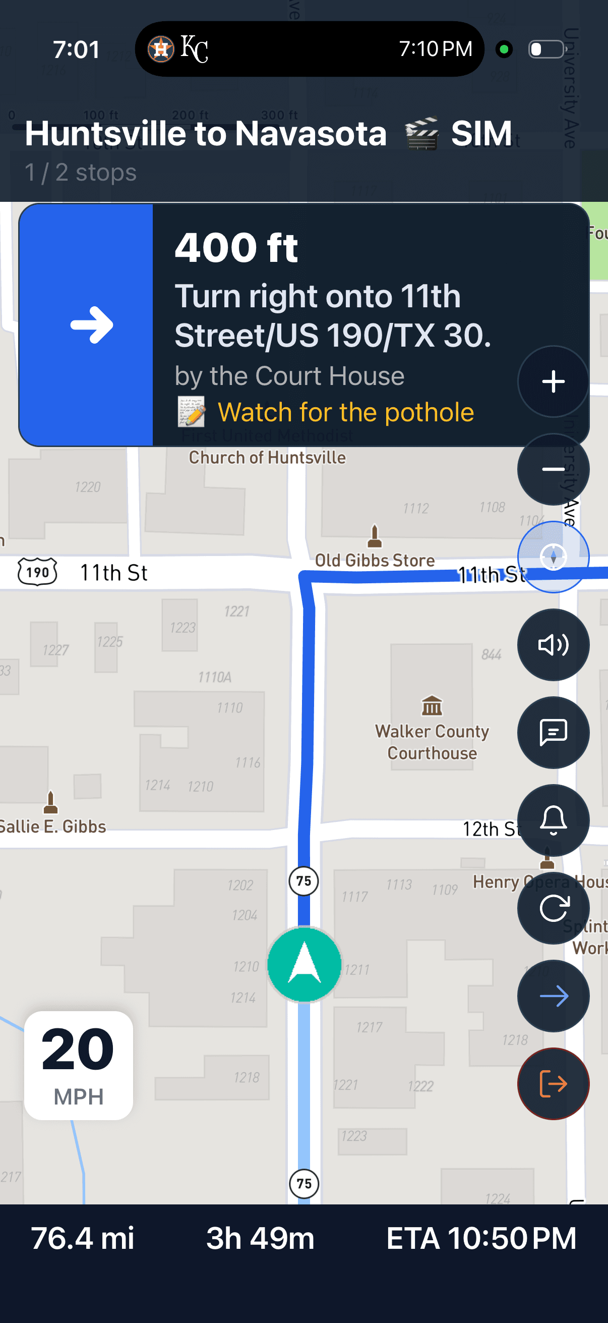 Turn-by-turn navigation with a live cue card in the TourCue driver app